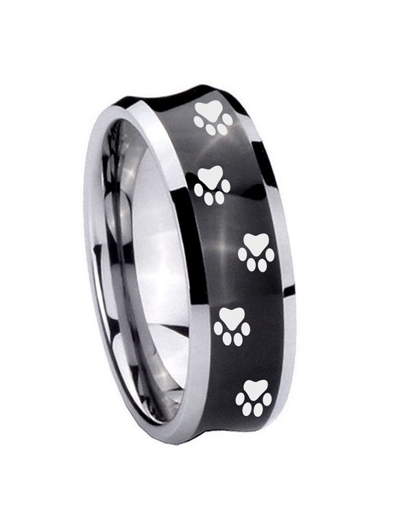 Paw Print Design Concave Black Tungsten Men Ring 10MM