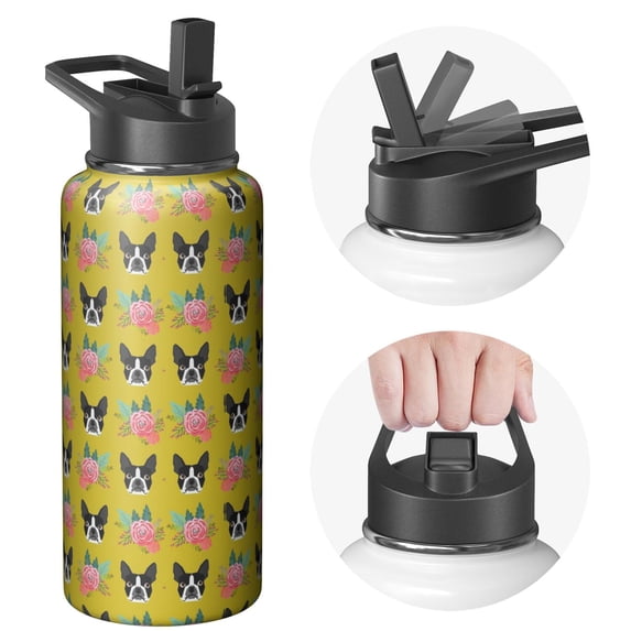Paw Print Design Stainless Steel Water Bottle - Double Walled Copper Layer Technology with 360° Leakproof Seal for Sports & Outdoor use。