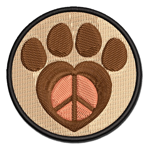 Paw Print Dog Cat Heart Peace Sign Applique Multi-Color Embroidered Iron-On Patch - 2.0 Inch Mini