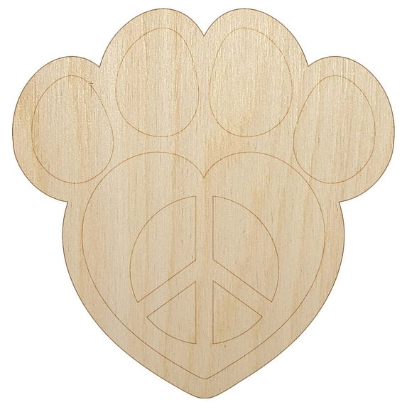 Paw Print Dog Cat Heart Peace Sign Wood Shape Unfinished Piece Cutout Craft DIY Projects - 6.25 Inch Size - 1/4 Inch Thick
