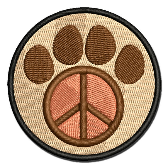 Paw Print Dog Cat Peace Sign Applique Multi-Color Embroidered Hook & Loop Patch - 3 Inch Medium