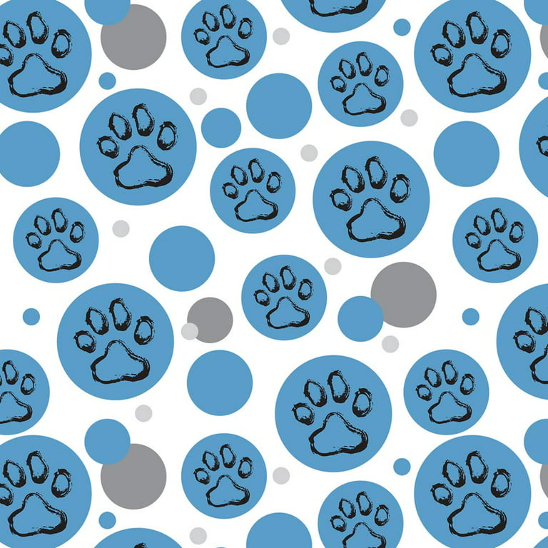 Paw Print Dog Cat Pet on Blue Premium Gift Wrap Wrapping Paper Roll Pattern