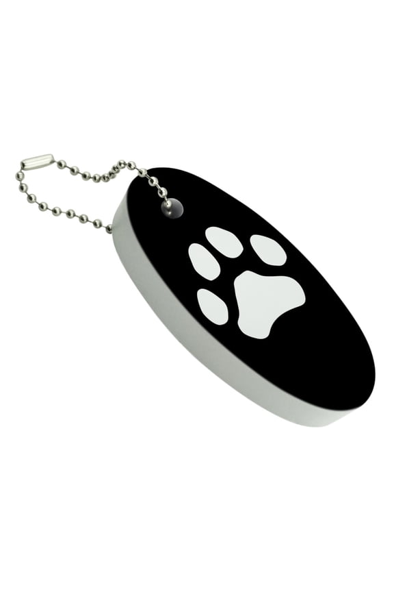 Paw Print Dog Cat White on Black Floating Keychain Oval Foam Fishing Boat Buoy Key Float