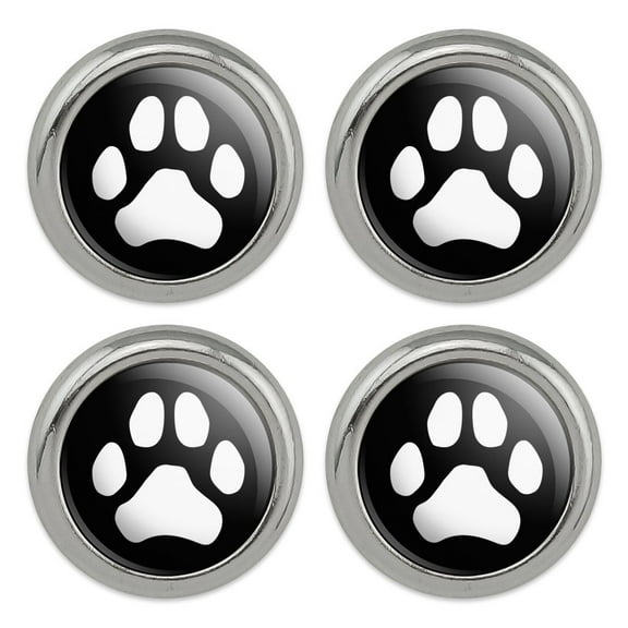 Paw Print Dog Cat White on Black Metal Craft Sewing Novelty Buttons - Set of 4