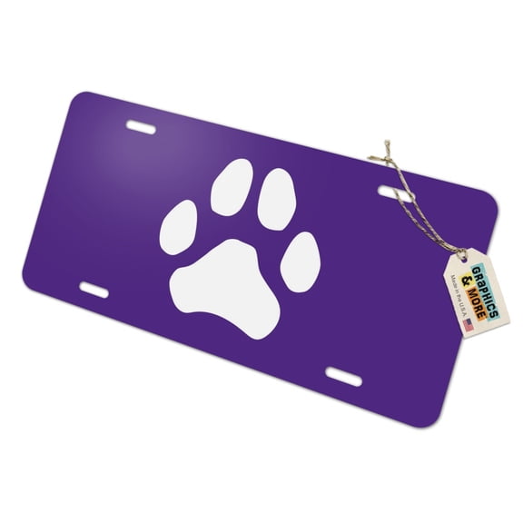 Paw Print Dog Cat White on Black Novelty Metal Vanity Tag License Plate