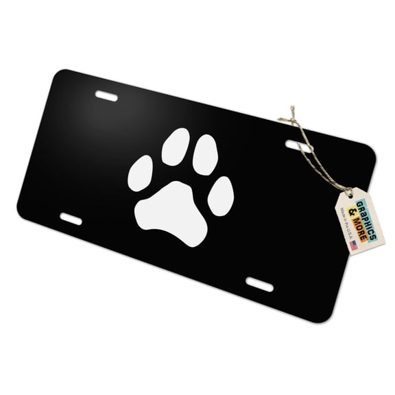Paw Print Dog Cat White on Black Novelty Metal Vanity Tag License Plate