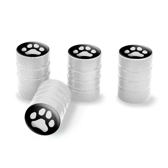 Paw Print Dog Cat White on Black Tire Rim Wheel Aluminum Valve Stem Caps