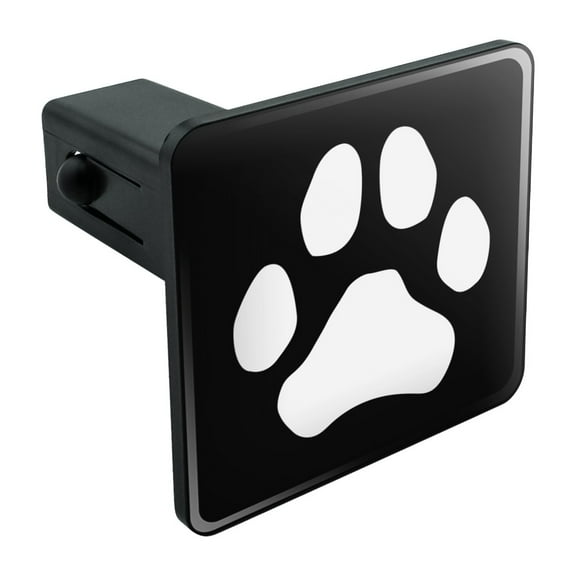 Paw Print Dog Cat White on Black Tow Trailer Hitch Cover Plug Insert 1 1/4 inch (1.25")
