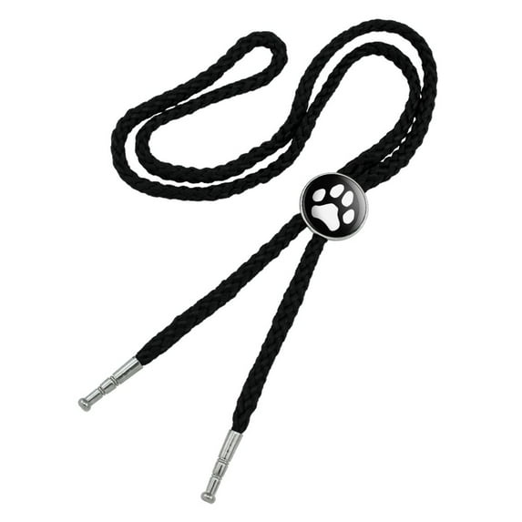 Paw Print Dog Cat White on Black Western Southwest Cowboy Necktie Bow Bolo Tie
