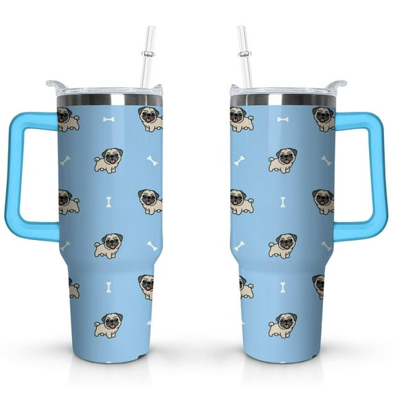 Paw Print Dog Lovers Tumbler 40oz - Vacuum Insulated Coffee Cup with Handle & Straw- Cute Gift for Female Dog Owners