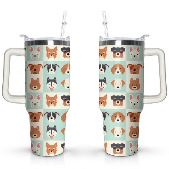 Paw Print Dog Lovers Tumbler 40oz - Vacuum Insulated Coffee Cup with Handle & Straw- Cute Gift for Female Dog Owners