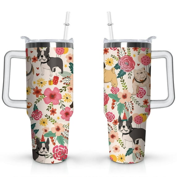 Paw Print Dog Lovers Tumbler 40oz - Vacuum Insulated Coffee Cup with Handle & Straw- Cute Gift for Female Dog Owners