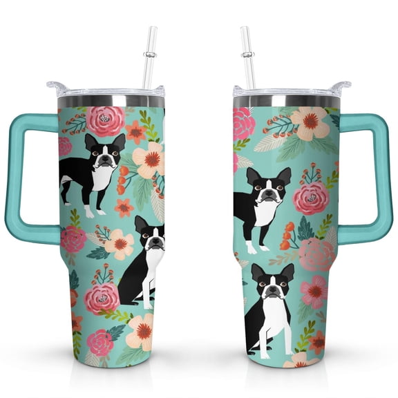 Paw Print Dog Lovers Tumbler 40oz - Vacuum Insulated Coffee Cup with Handle & Straw- Cute Gift for Female Dog Owners