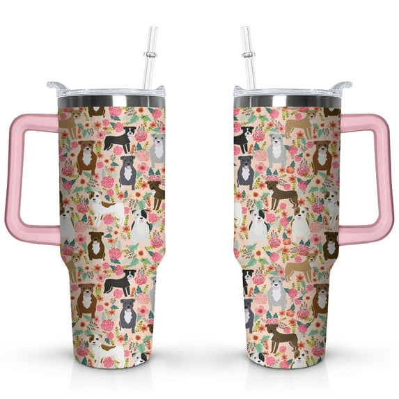 Paw Print Dog Lovers Tumbler 40oz - Vacuum Insulated Coffee Cup with Handle & Straw- Cute Gift for Female Dog Owners