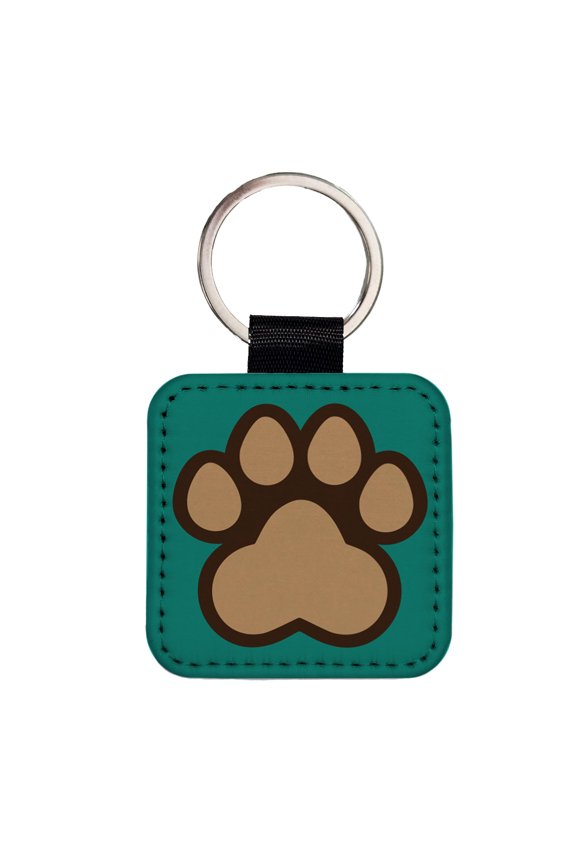 Paw Print Dogs Cats Faux Leather Square Keychain