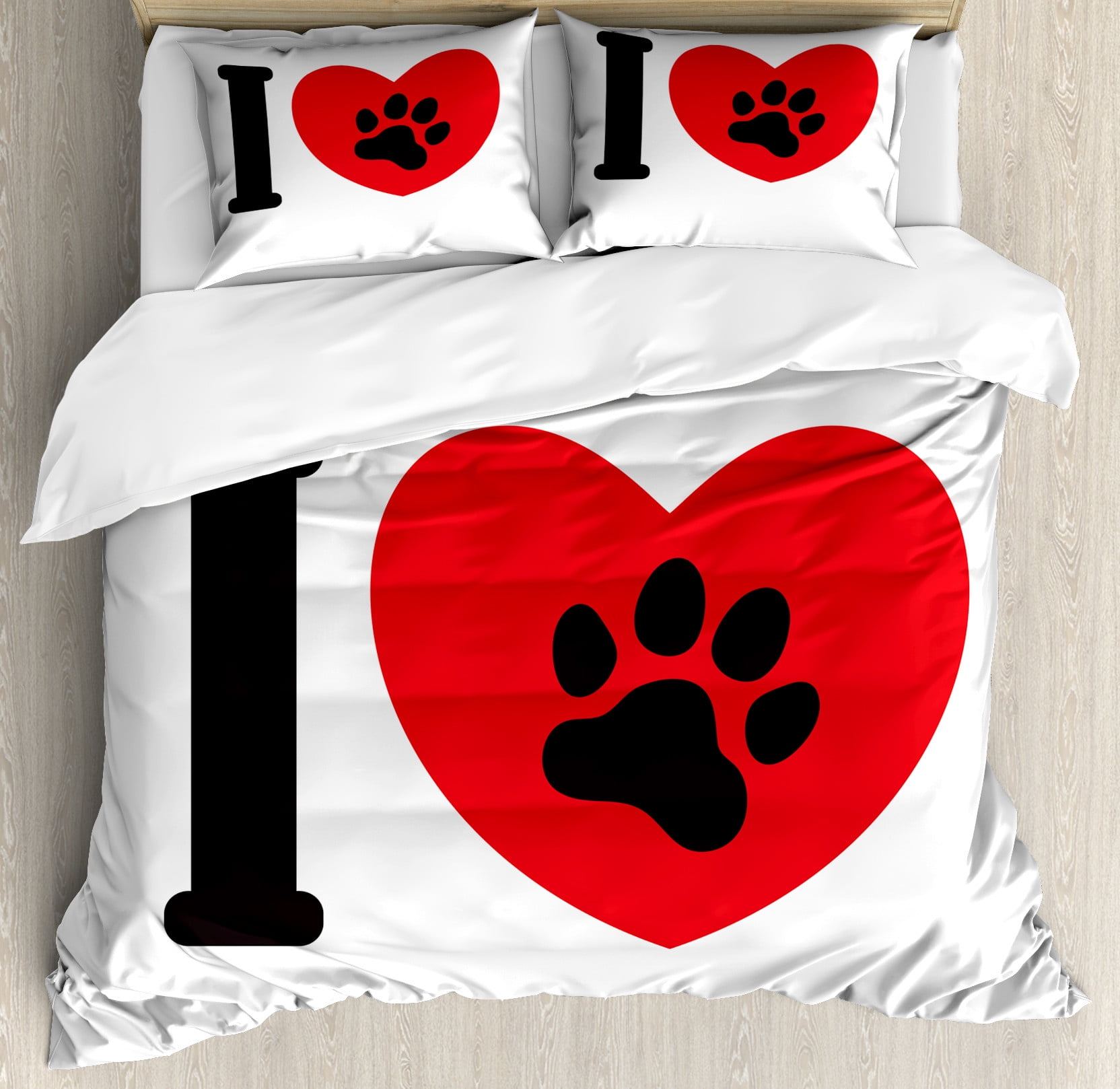 Paw Print Duvet Cover Set, I Love Animals Dogs and Cats Themed Classic