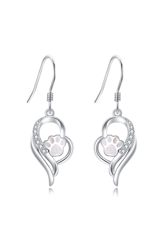 Paw Print Earrings 925 Sterling Silver Heart Opal Earrings Animal Jewelry Memorial Jewelry Gifts for Pet Owner Women Mom