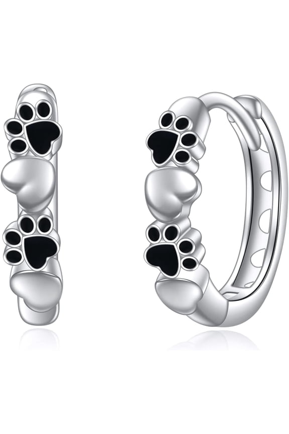 Paw Print Earrings Sterling Silver Paw Huggie Hoop Earrings Dog Paw Print Earrings Paw Print Jewelry for Women Dog Mom