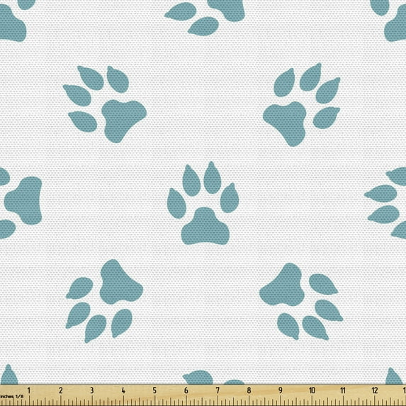 Ambesonne Paw Print Fabric by the Yard Upholstery, Monochrome Dog Tracks, 1 Yard, Dark Seafoam and White