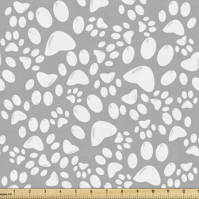 Paw Print Fabric by the Yard, Greyscale Design Repetition of Irregular ...