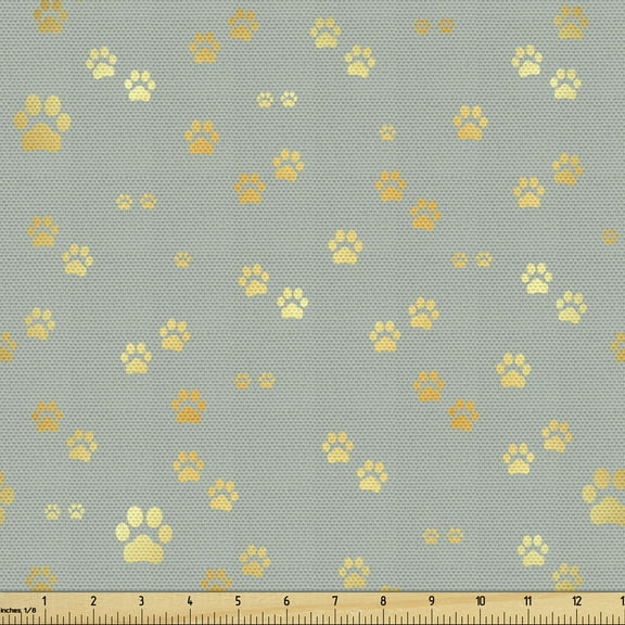 Ambesonne Paw Print Fabric by the Yard Upholstery, Minimalist Animal Marks, 3 Yards, Sage Green Orange and Cream