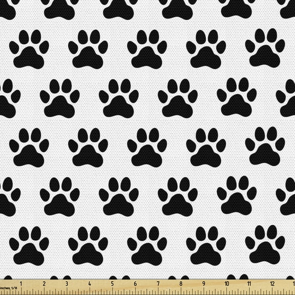 Ambesonne Paw Print Fabric by the Yard Upholstery, Symmetric Animal Marks, 3 Yards, Charcoal Grey and White