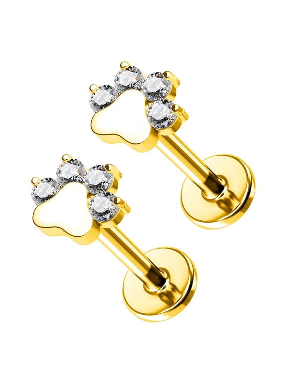 Paw Print Flat Back Earrings for Women Sterling Silver Cartilage Helix Lobe Body Piercing Studs Ginger Lyne
