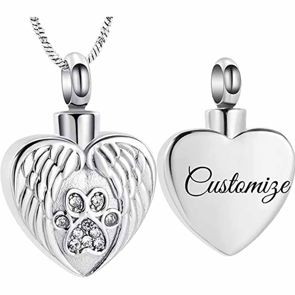 Paw Print Heart Cremation Jewelry Urn Necklace for Ashes for Pet
