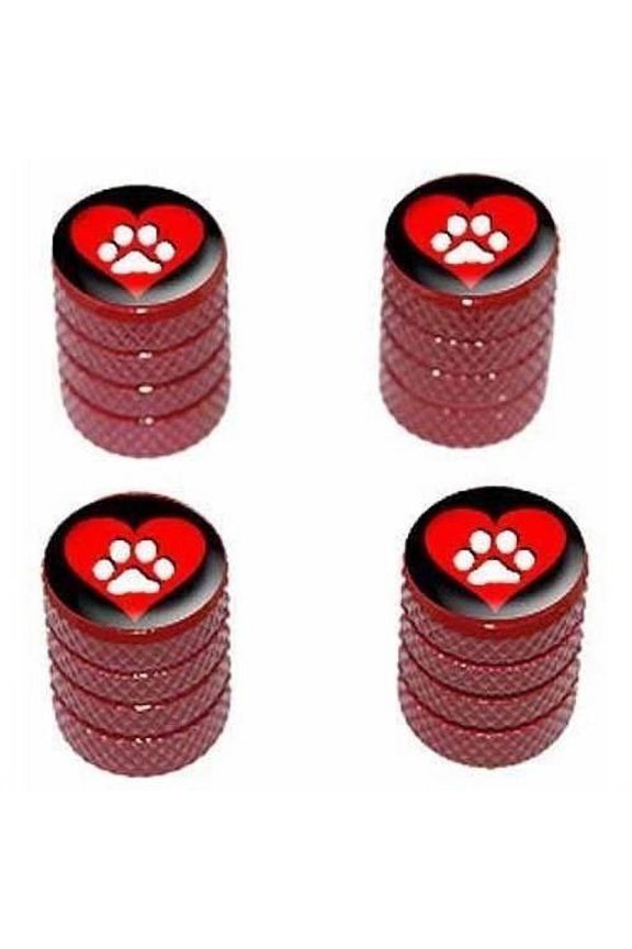 Paw Print Heart Dog Cat Love Tire Rim Wheel Aluminum Valve Stem Caps, Multiple Colors
