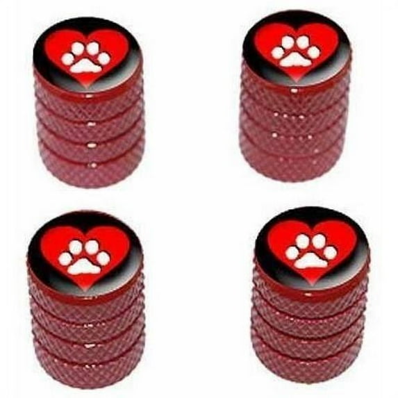Paw Print Heart Dog Cat Love Tire Rim Wheel Aluminum Valve Stem Caps, Multiple Colors