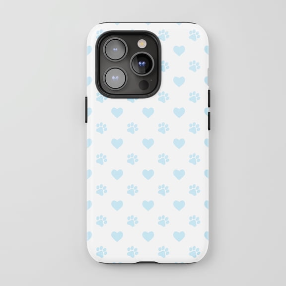 Paw Print Heart For All iPhone Series Tough Phone Case Cute Pattern Light Blue