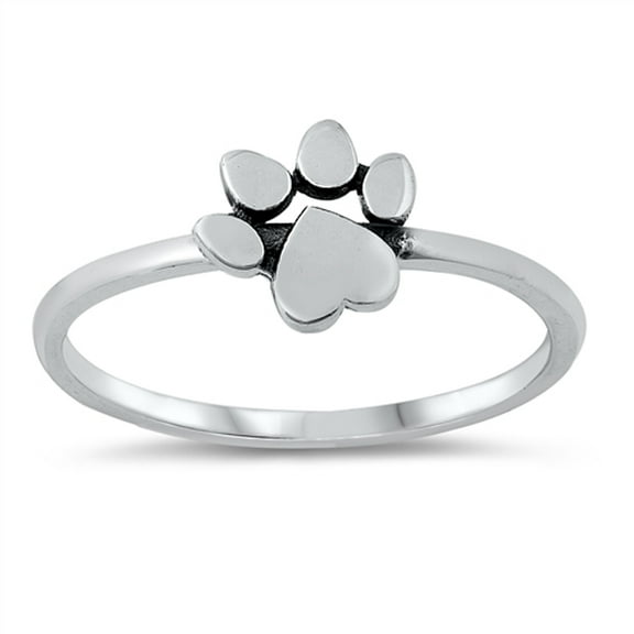 Paw Print Heart Pet Dog Ring .925 Sterling Silver Band Jewelry Female Male Unisex Size 9