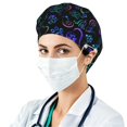 thumbnail image 1 of Paw Print Heart Print Bouffant Caps with Button and Sweatband, Adjustable Scrub Caps hat for Women Men, 1 of 5