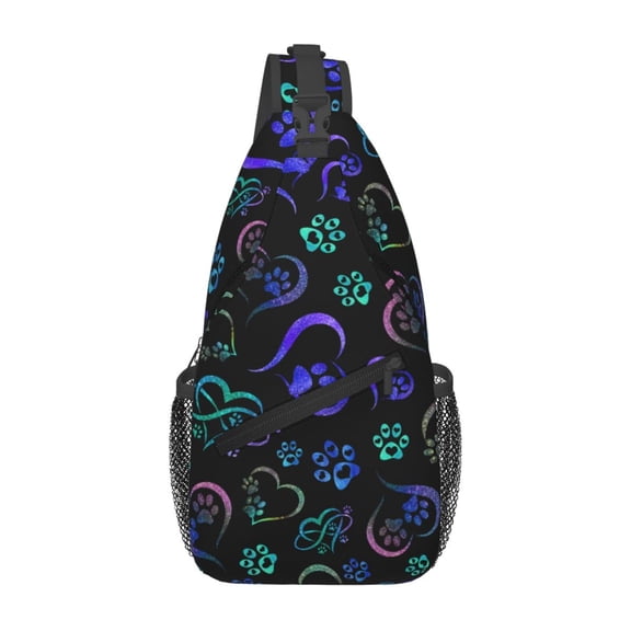 Paw Print Heart Print Crossbody Sling Bag for Women Men Sling Backpack Casual Travel Hiking Daypack Chest Shoulder Bags