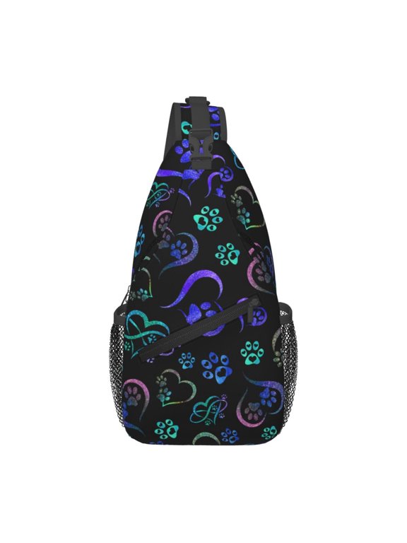 Paw Print Heart Print Crossbody Sling Bag for Women Men Sling Backpack Casual Travel Hiking Daypack Chest Shoulder Bags