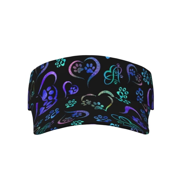 Paw Print Heart Print Visor Hats for Women with Print - Adjustable Sports Sun Hat, Breathable Polyester, Unisex Casual & Outdoor Cap