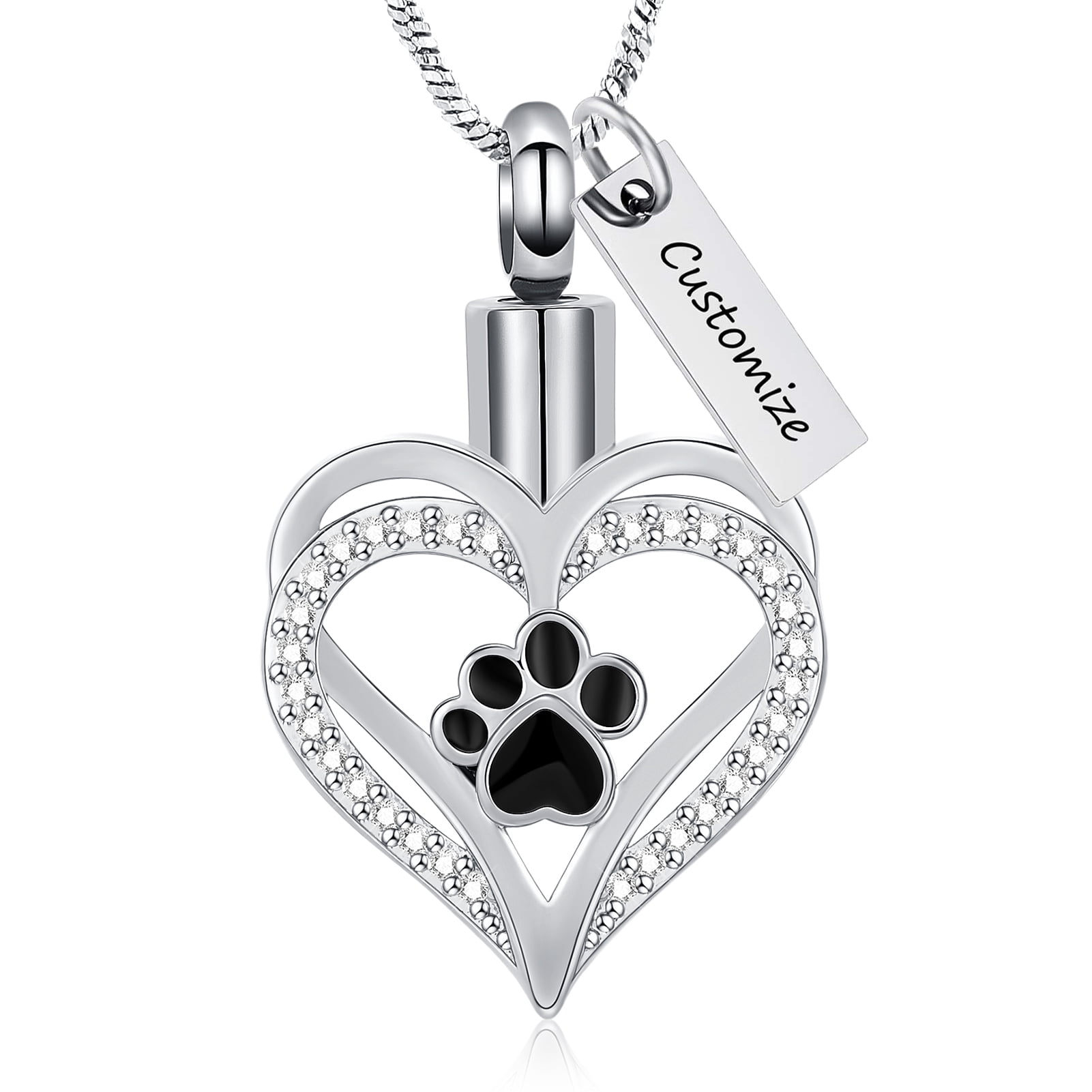 Paw Print Heart Urn Pendant Cremation Jewelry for Dog Cat Ashes Holder ...