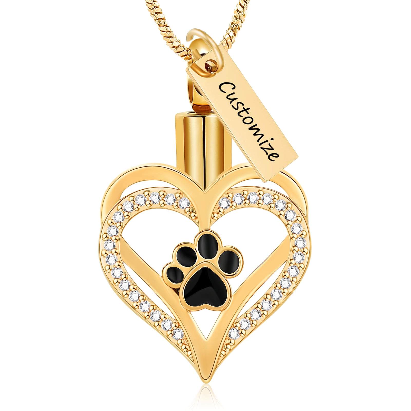 Paw Print Heart Urn Pendant Cremation Jewelry for Dog Cat Ashes Holder ...