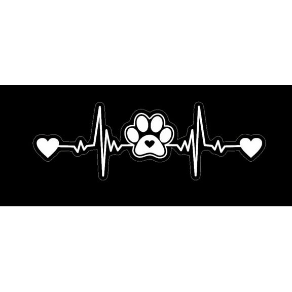 Paw Print Heartbeat Vinyl Car Decal, Heartbeat Pulse Sticker for Pet Lover, Dog on board, Paws on Board for Window, Bumper, Side, Trunk (White)