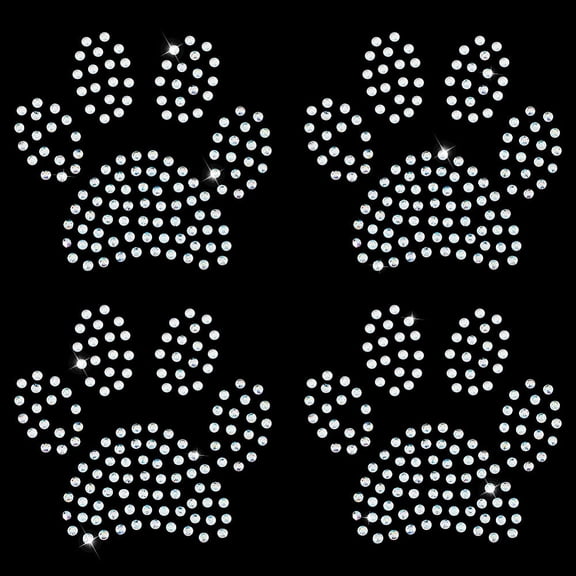 Paw Print Hotfix Glass Rhinestone Iron on Patches Applique For Shoes Gartment and Bags Decoration Clear AB 48x51x1mm
