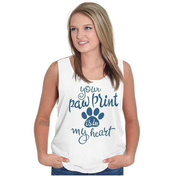 Paw Print In My Heart Cute Pet Owner Tank Top Tee Shirt Women Brisco Brands L