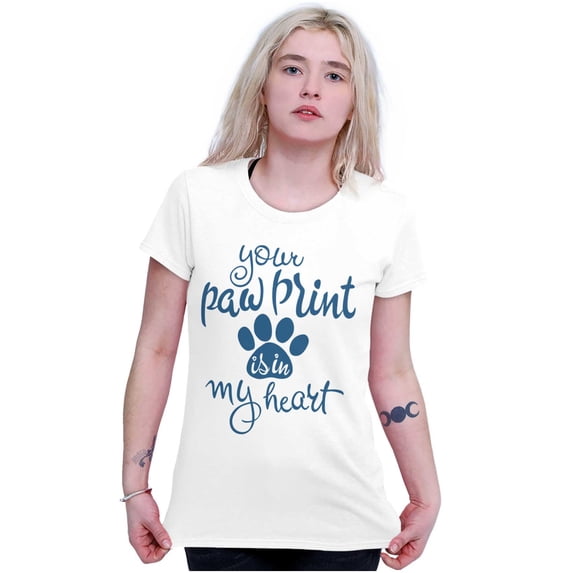 Paw Print In My Heart Cute Pet Owner Womens Slim Fit Graphic Tee Brisco Brands X