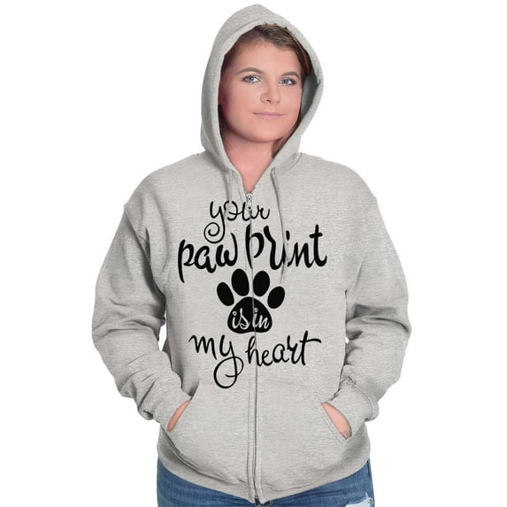 Paw Print In My Heart Cute Pet Owner Zip Hoodie Sweatshirt Women Brisco Brands L