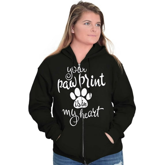 Paw Print In My Heart Cute Pet Owner Zip Hoodie Sweatshirt Women Brisco Brands S