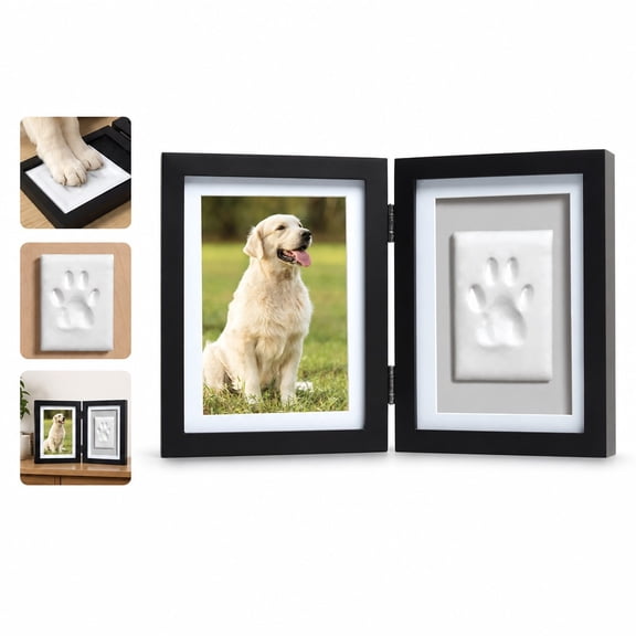 Paw Print Kit, Dog Cat Paw Print Ink Kit with 7 Inch Photo Frame, Baby Handprint Footprint Keepsake Gift for Pet, Newborn (Black)