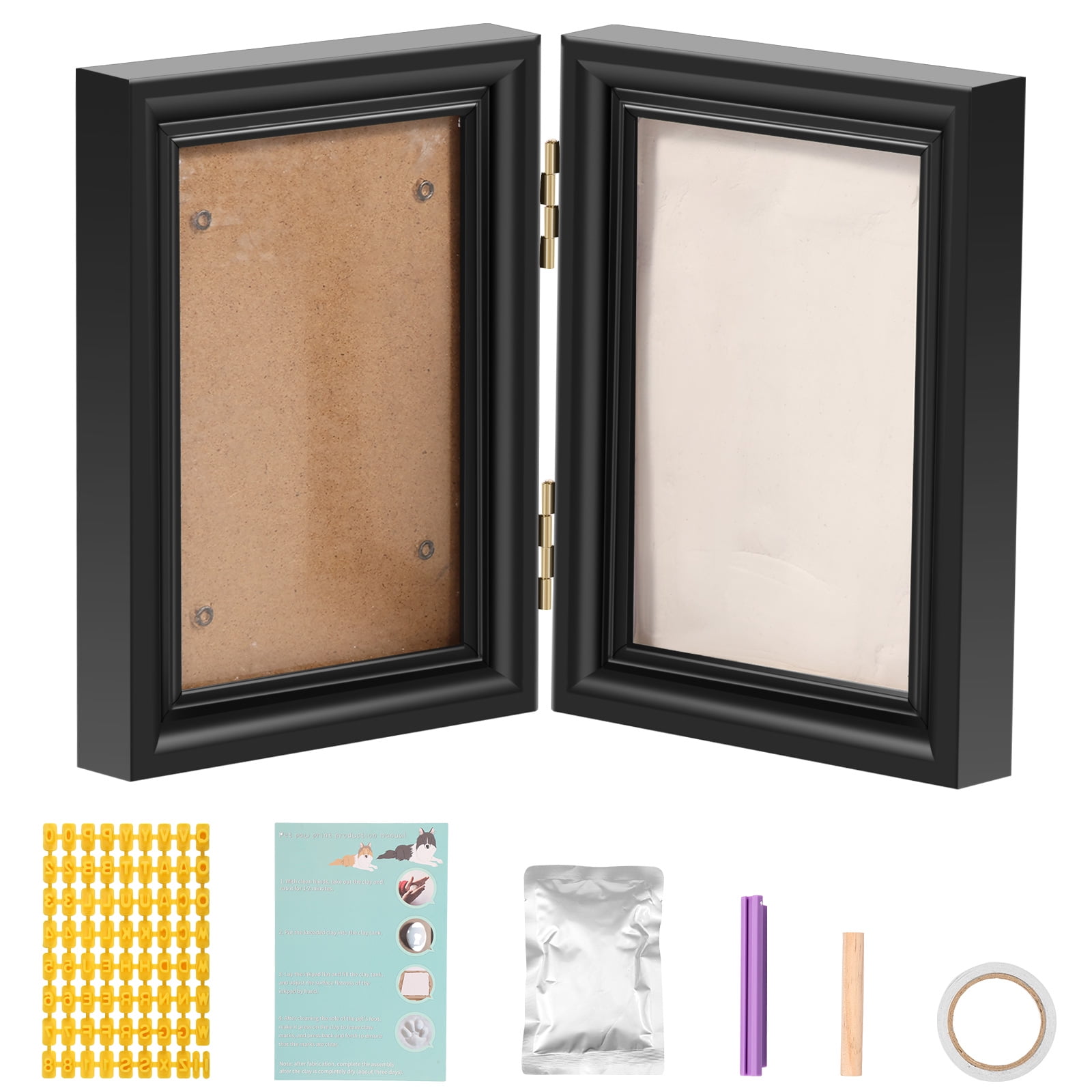 Xylitic Dog Paw Print Photo Frame Kit - Pet Memorial Keepsake With Non-Toxic Clay & No Mess Ink Pad