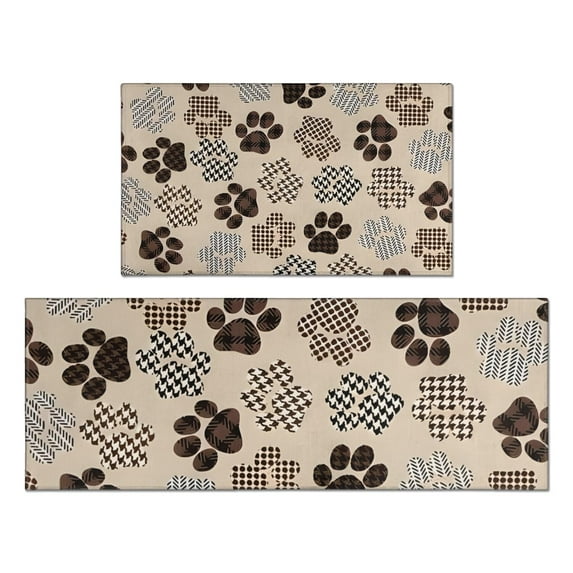 Paw Print Kitchen Rugs Sets Of 2,Anti Fatigue Kitchen Mat Rugs Non Slip Washable,Decorative Kitchen Floor Mats for Kitchen,Sink,Laundry,17"x30"+17"x47"