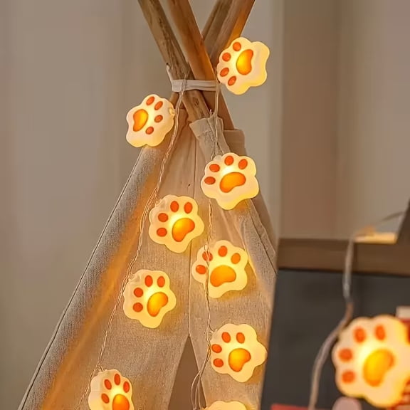 Paw Print LED String Lights - Cute Cat & Dog Design, Warm White Light, Battery-Powered Indoor/Outdoor Holiday Decor