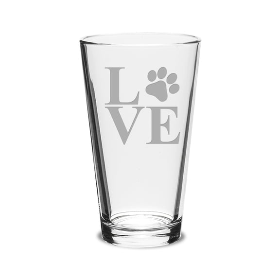 Paw Print LOVE Deep Etched Classic Pub Pint Glass