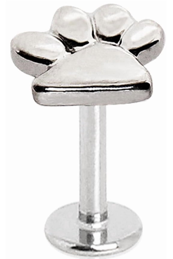 Paw Print Labret Monroe Lip Ring, 316L Stainless Steel, 16GA, 5/16" Bar, Cartilage Earring